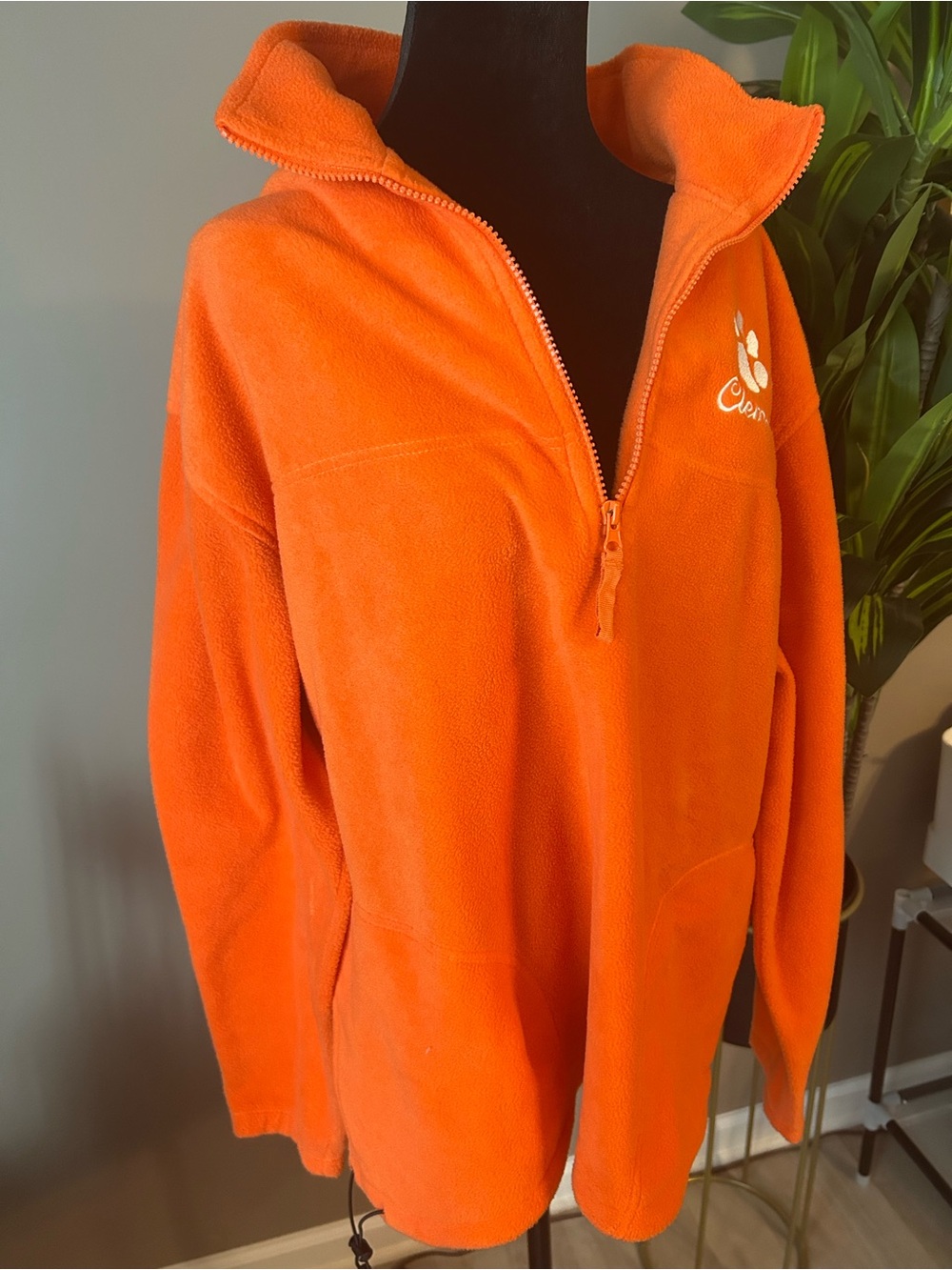 Orange Quarter-Zip Fleece Pullover Hoodie